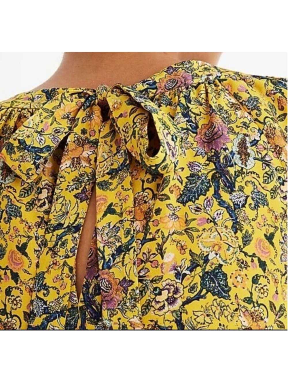 Madewell x Karen Walker 100% Silk Floral Boho Blouse Top Mustard Yellow XL - Picture 10 of 10